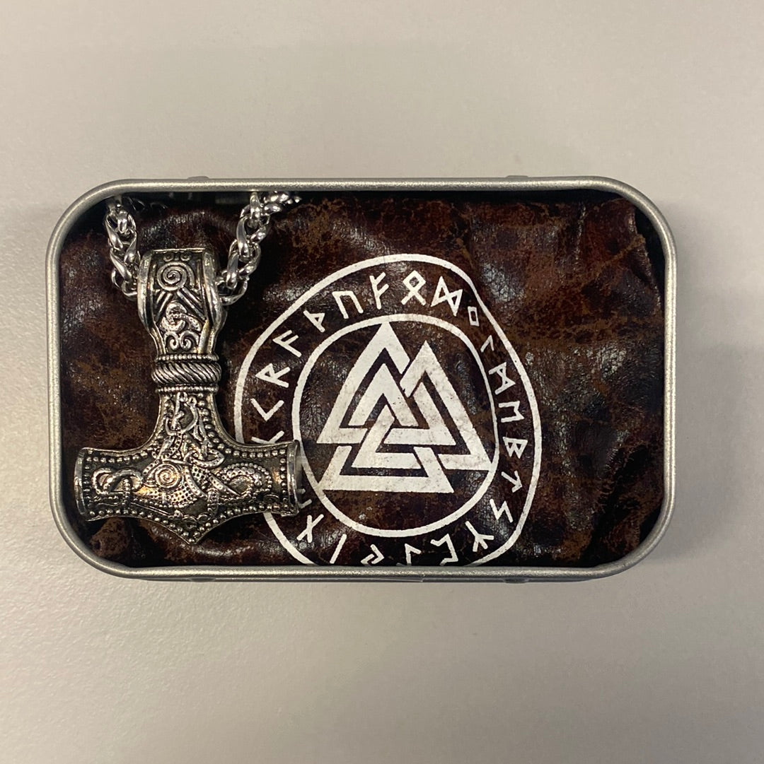 Thor's hammer Mjølner Anheng (Sølvfarget og med sølvfarget lenke)