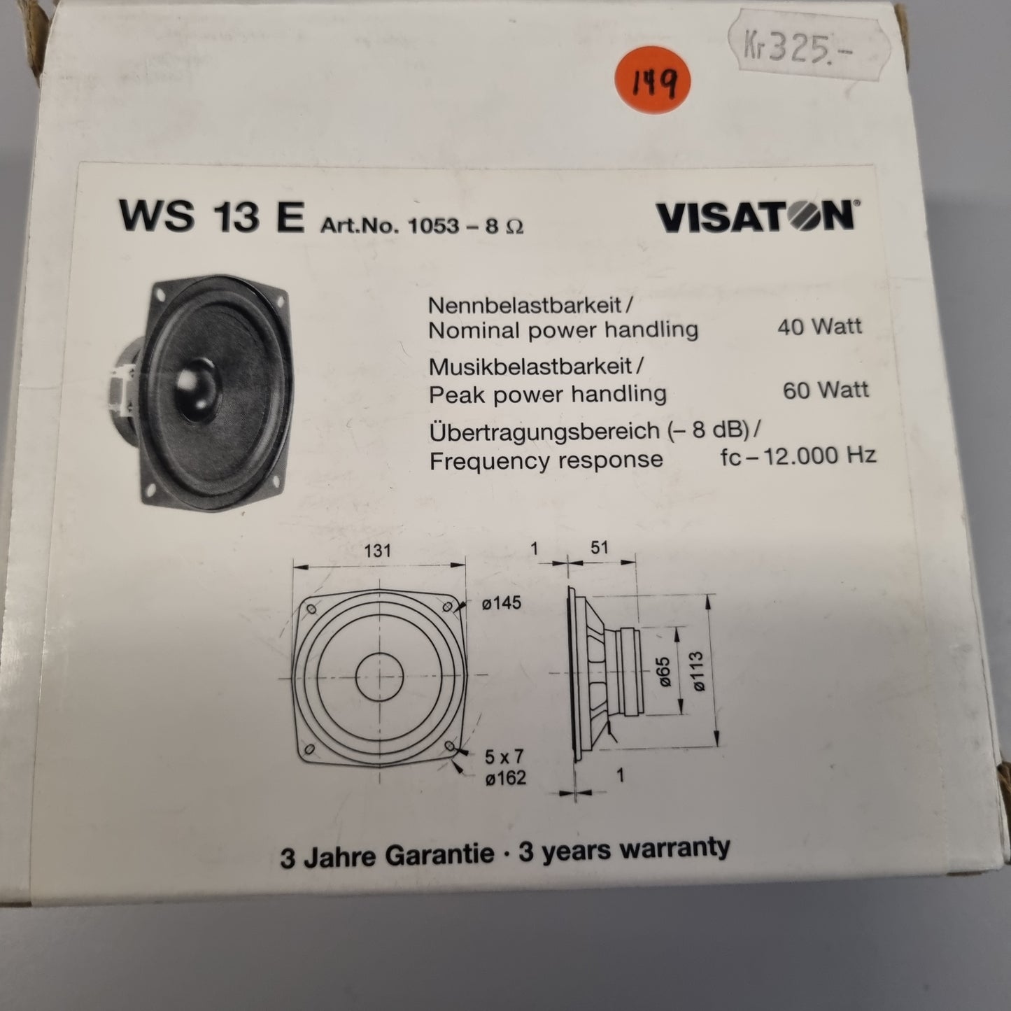 VISATON WS-13E 5" (new old stock) pris pr stk