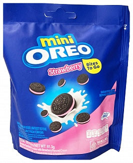 OREO MINI STRAWBERRY COOKIES ZIP PACK 61g  (kort dato)