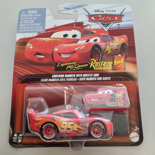 Mattel Pixar CARS 1:55 skala : Lightning McQueen m/ Rusteze skilt