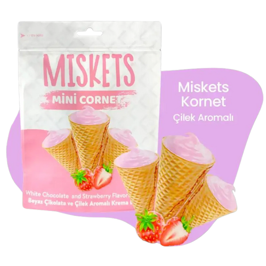 MISKETS WHITE CHOCOLATE STRAWBERRY FLAVORED MINI CONES 50g